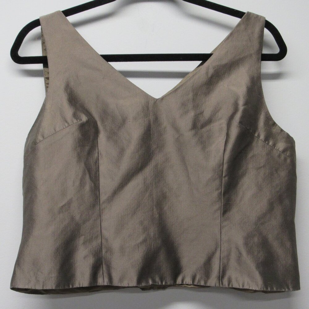 Gilar 100% Silk Taupe Zip Back Cami Shell Tank Top sz 12 Party Cocktail